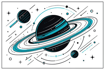 Colorful illustration of Saturn with rings and planets in space Vector © mr