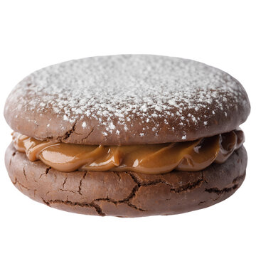 argentine chocolate alfajor filled with dulce de leche, isolated cutout PNG