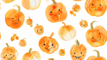 Fototapeta premium Playful Collection of Cute Smiling Pumpkins in Various Sizes and Expressions in Bright Orange Color