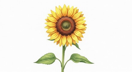 Obraz premium Delicate watercolor sketch of a single sunflower with vibrant golden petals and a deep brown center stretching upward toward the warm sun, helianthus, petals, plant