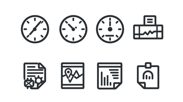 Set of Minimalist Business and Time Management Icons for Data Analysis and Reporting