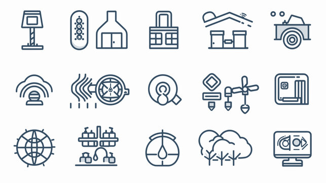 Set of Thin Line Vector Icons Representing Various Concepts of Technology and Environment
