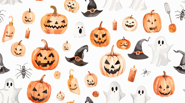 Whimsical Halloween Theme Featuring Pumpkins, Ghosts, Witches, and Seasonal Decorations Pattern
