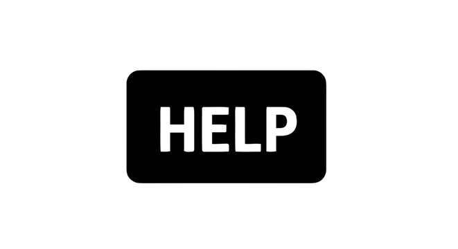 Vector illustration of help button icon, white text rectangular background on a transparent background