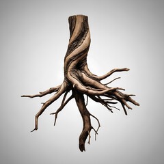 Fototapeta premium Intricate Tree Root System Displayed Against a Neutral Background.
