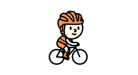 Naklejka premium Cyclist featuring an orange helmet and matching jersey rides a slender black frame bicycle in a graphic art style.