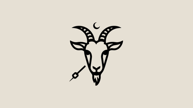 Black silhouette goat head with crescent moon and dagger icon vector illustration