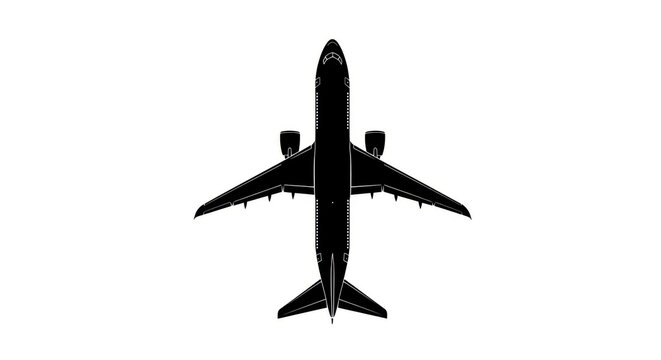Black commercial airplane top view silhouette