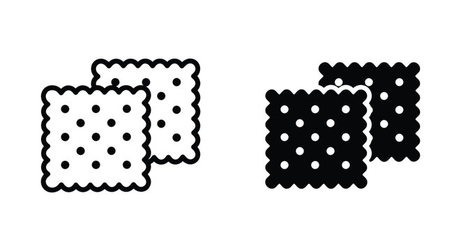 Square crackers snack icon set with outline and solid glyph styles for food packaging and digital menu design
