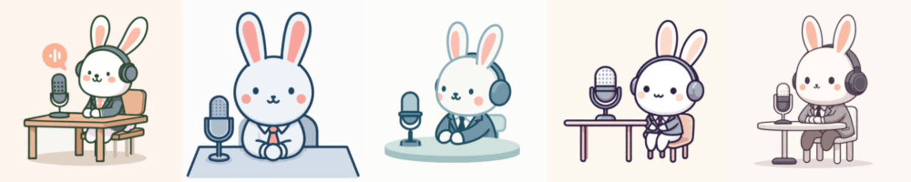 cute rabbit vector doing podcast