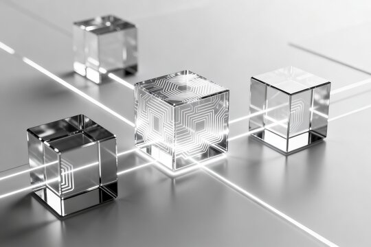 Glass cubes with circuit patterns on reflective surface