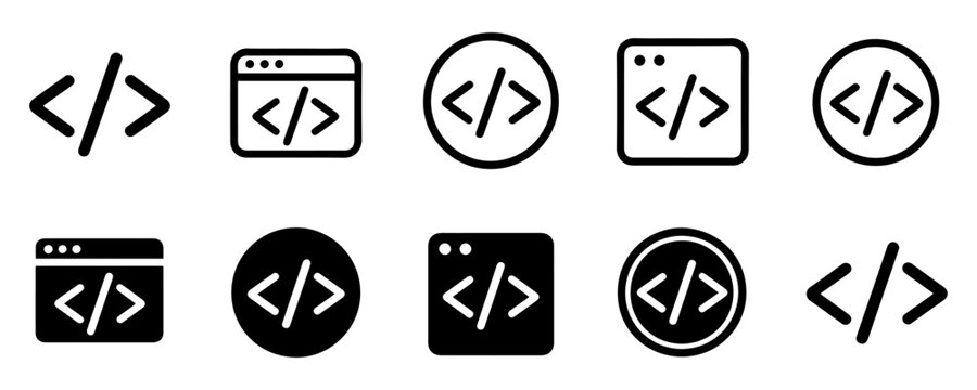 code programming icon set for development