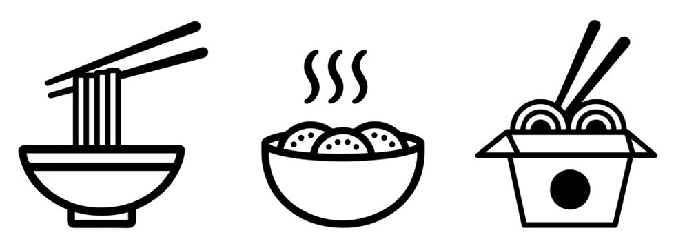 noodle food icon set flat vector