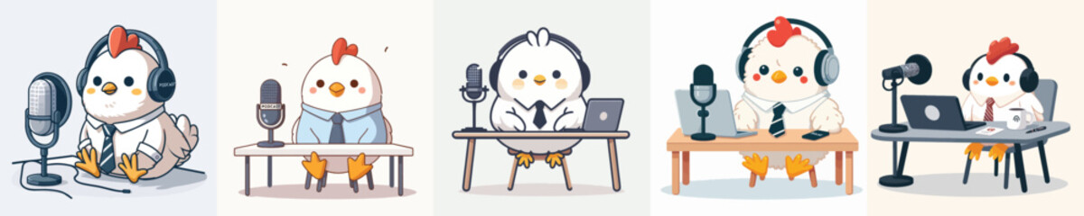 cute chicken vector doing podcast © sarah16blakeyxh2