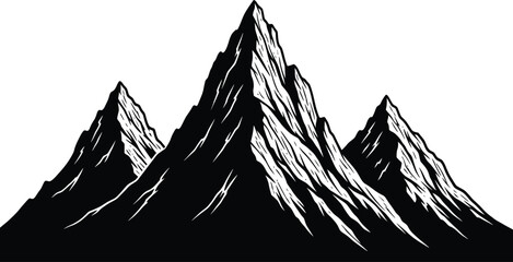 Dramatic black and white mountain range illustration a stark and striking landscape composition © Hasna