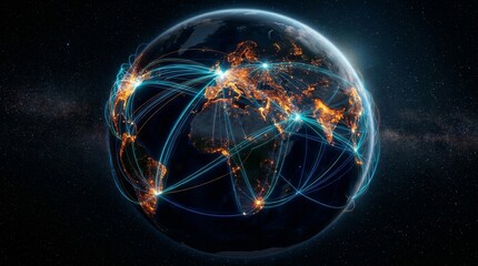 Obraz premium Glowing earth network background with connections and lines