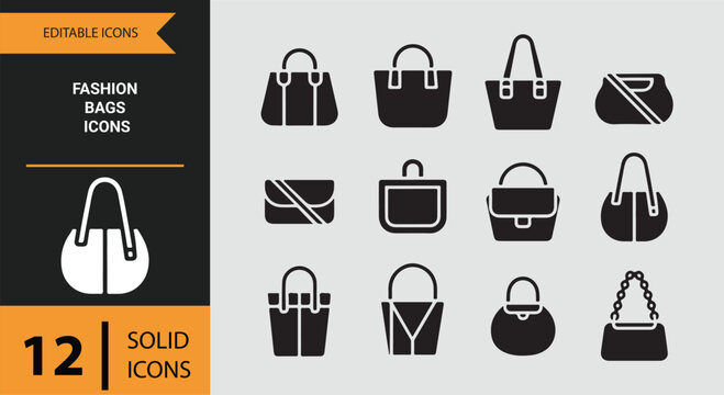 Fashion bags solid icons handbags backpacks accessories collection