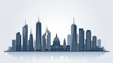 Obraz premium Silhouette of Modern City Skyline with Skyscrapers and Historic Buildings