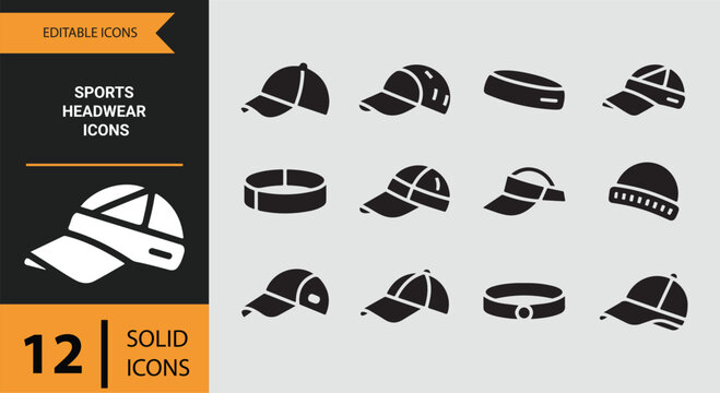 Sports headwear solid icons caps helmets active lifestyle gear