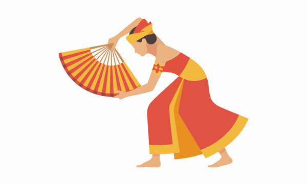 Traditional Balinese Dancer with Fan Vector Illustration
