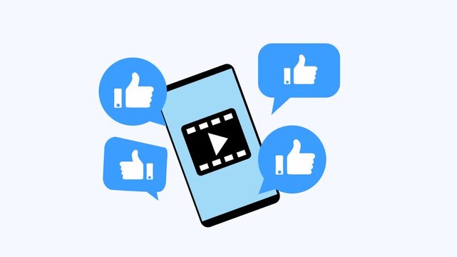 Mobile phone capturing video with diverse like reactions, perfect for social media, technology, communication concepts, and online content creation.
