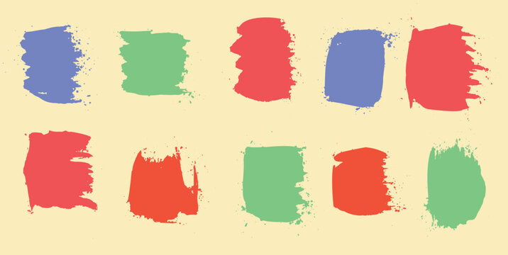 Colorful Brush paint stroke set. hand drawn lines, squiggles, scratches, swatches. Vector ink texture. 