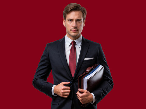 Elegant Businessman in Suit with Red Background Corporate Fashion and Leadership Portrait