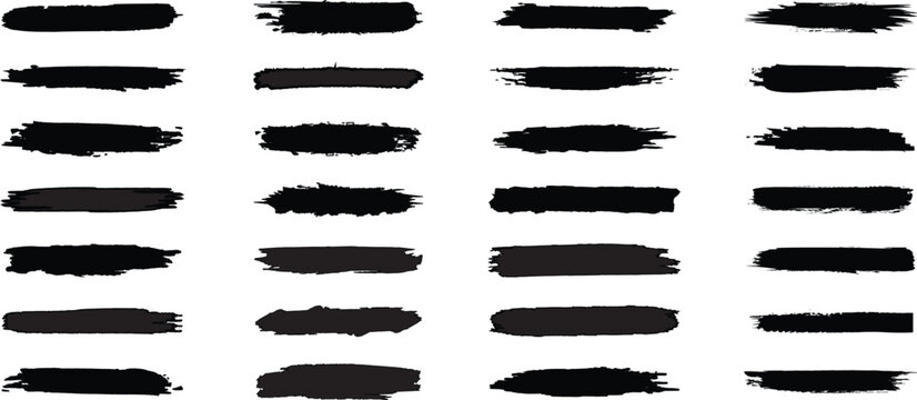 Brush paint strokes. Texture brushes and modern grunge brush lines. Ink brush artistic design element for frame design. Vector isolated elements set. 