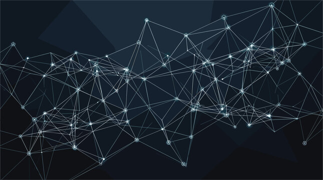 Intricate network of glowing lines and nodes on a dark background representing connectivity and data flow