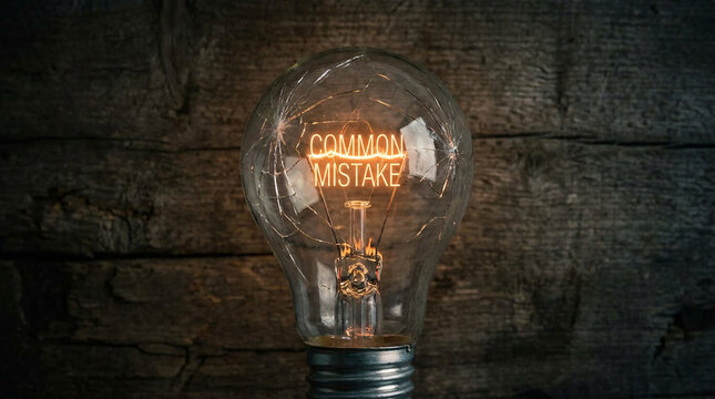 "Common Mistake" Text Glowig Inside Vintage Lightbulbon Dark Background Idea Cocept