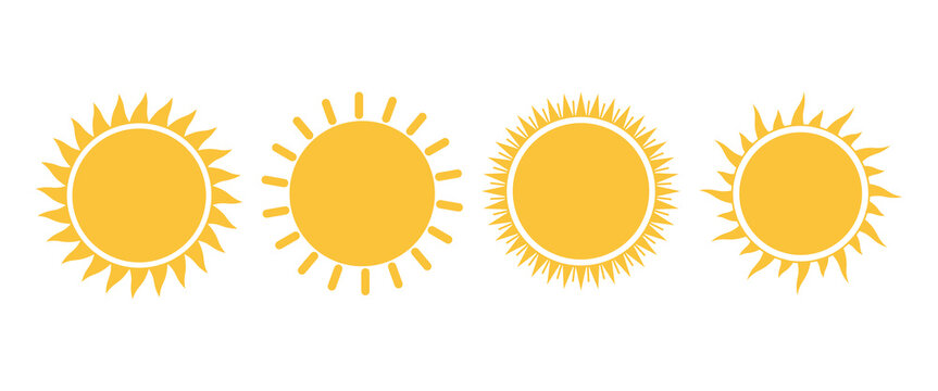 Sun icons collection. Star simple flat logo icon. Trendy vector summer icon for website design, mobile app. Vector illustration. Sun icon yellow set isolated on white background. EPS10.
