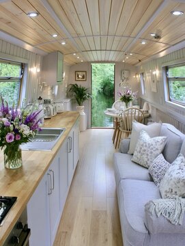 Cozy Modern Houseboat Interior With Canal View
