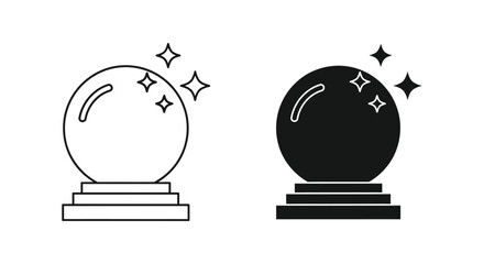 Crystal magic fortune teller ball icon set with sparkling stars for psychic reading and mystical divination concepts in clean flat vector design isolated on white background © Cyber