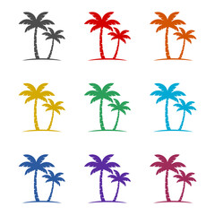 Fototapeta premium Silhouette palm tree icon isolated on white background. Set icons colorful