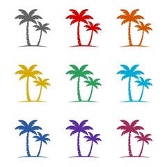 Fototapeta premium Silhouette palm tree icon isolated on white background. Set icons colorful