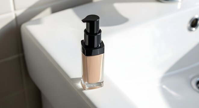 Cosmetic makeup product on bathroom vanity counter top