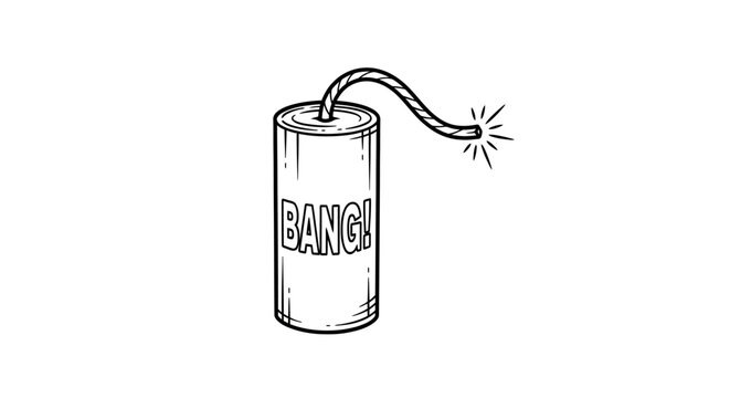 An illustration of a lit dynamite stick with a fuse about to explode outdoors.