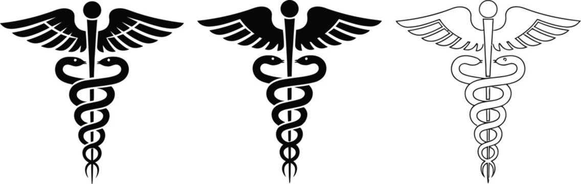 Caduceus symbols medical healthcare emblem snake staff wings icon vector illustration for hospital pharmacy and medical service design