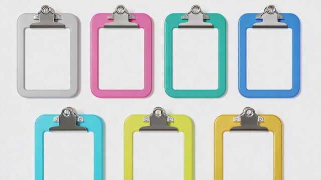 &ldquo;Six rectangular clipboard frames arranged in a 2x3 grid on a plain white background. Each clipboard has a minimal, modern design