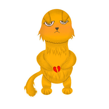 Sad and heartbroken orange cat character isolated on transparent background