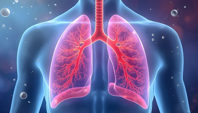 Human Lungs Illustration Depicting Respiratory System and Oxygen Exchange