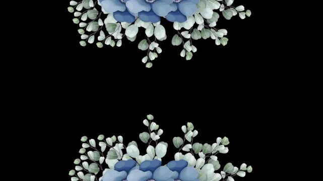 Tropical summer plants Leaves, flowers border frame animation with a copy space area looped animation with Alpha channel