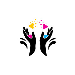 Fototapeta premium Abstract vector illustration of hands with colorful paint splashes