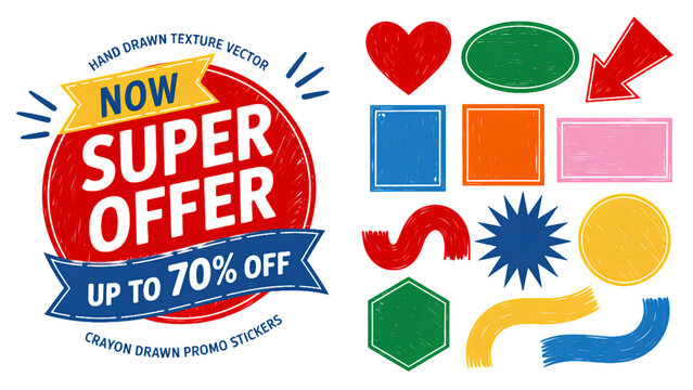 Colorful heart icons collection with super offer banner Vector