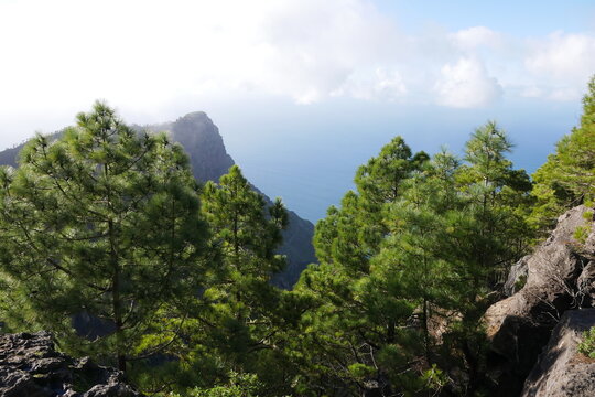 Berg Monte Tamadaba bei Agaete auf Gran Canaria mit Blick zum Kap im Meer