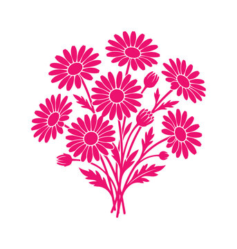 Vibrant pink daisy bouquet vector, stylized floral illustration, elegant flower arrangement, beautiful botanical graphic resource for design projects isolated on White Background