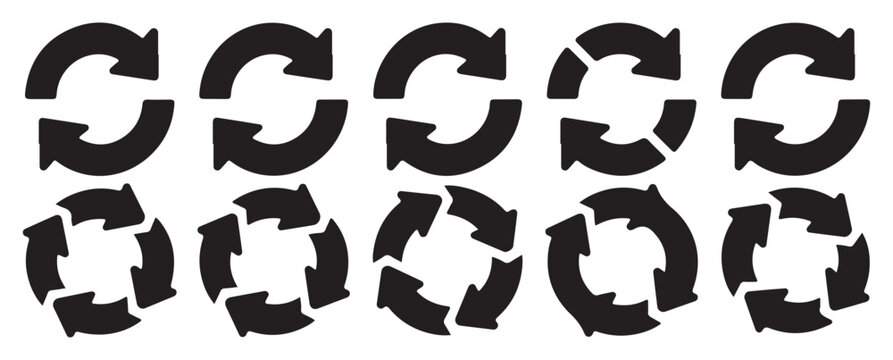 Blocky black circular rotation and repeat arrow icons for digital UI navigation. vector illustration eps 10