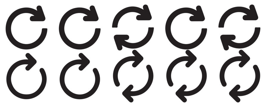 Bold circular update and refresh arrow icons with large arrowheads for UI design. vector illustration eps 10