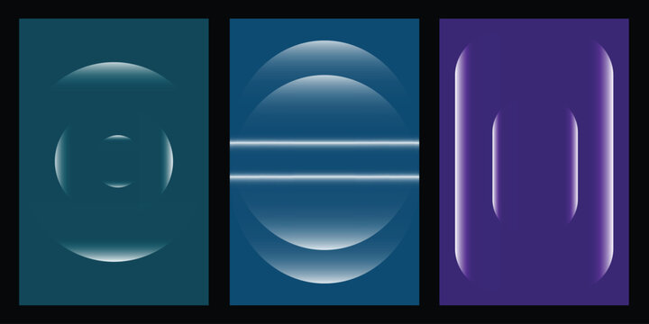 Set of three holographic gradient backgrounds with translucent shapes