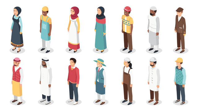 Diverse Isometric People Set &ndash; 50 Multicultural Characters in Traditional Clothing, Global Lifestyle Vector Collection